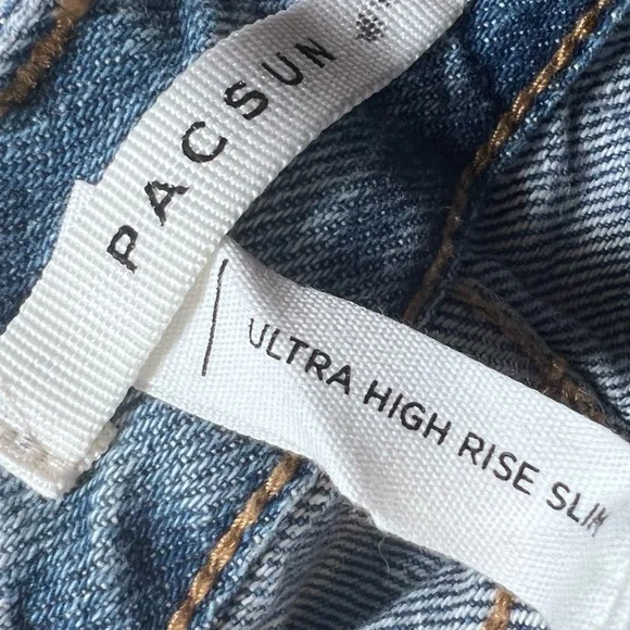 Pacsun Light Blue Acid Wash High Waisted Distressed Jeans Size 24 New - Picture 6 of 7
